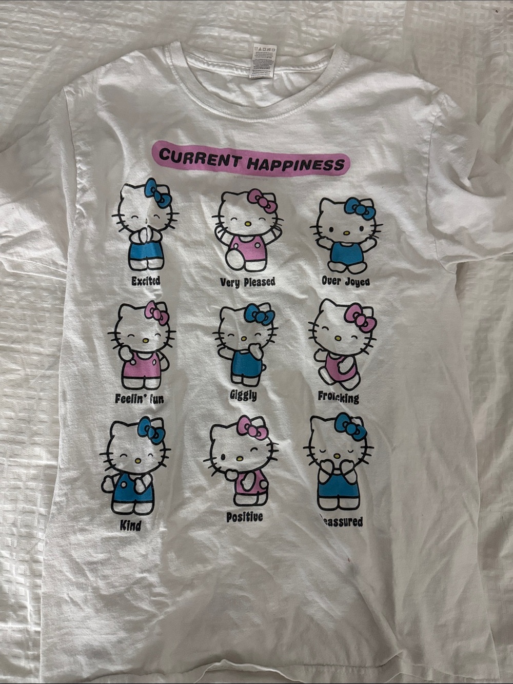 Hello Kitty White Graphic Tee with Pink & Blue Accents